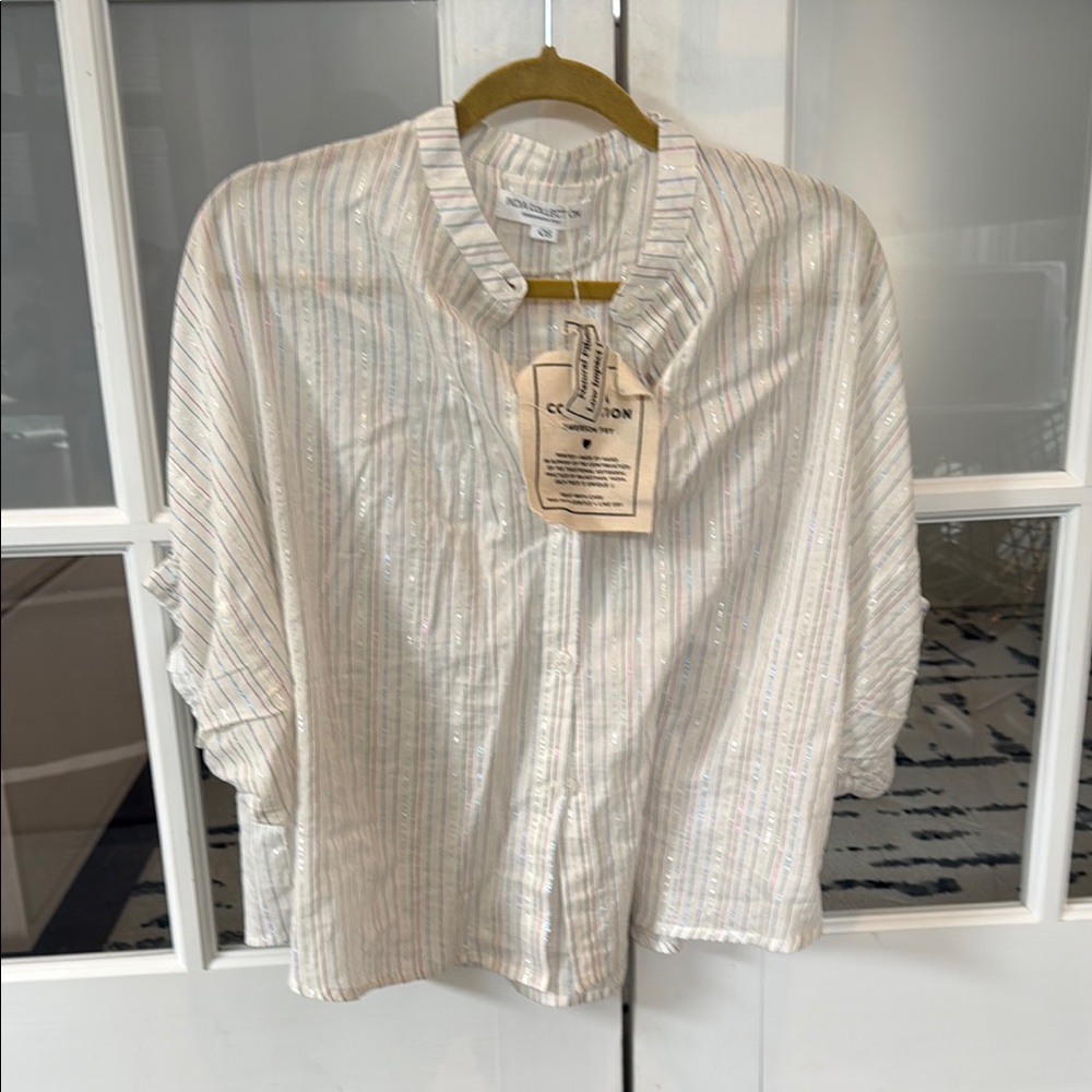 Emerson Fry White Textured Blouse with Classic Collar